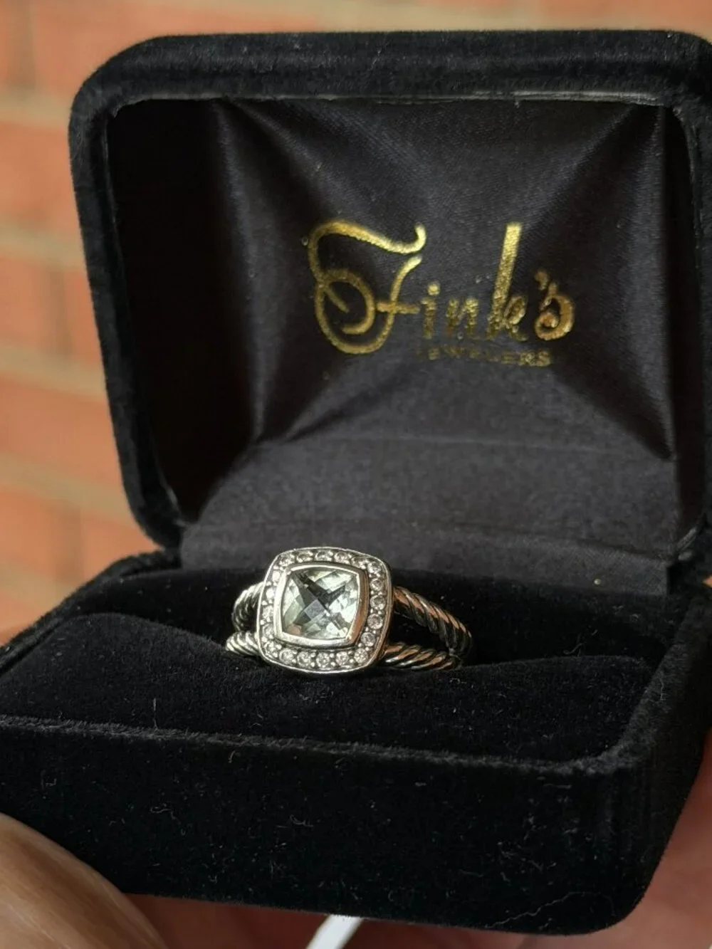 David Yurman Petite Albion® Ring Sterling Silver with Prasiolite & Diamonds sz 6